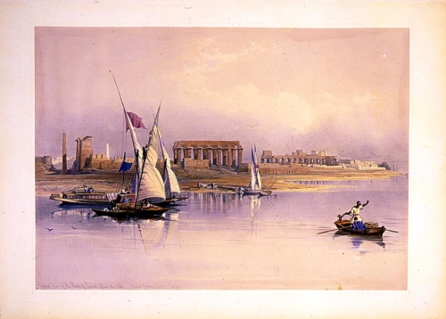 General view of the ruins of Luxor from the Nile 1838