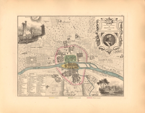 Paris en 1180 - 19th century map of Paris in the 12th Century