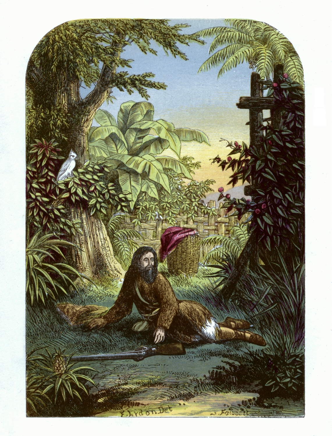 Robinson Crusoe awakened from sleep by his parrot