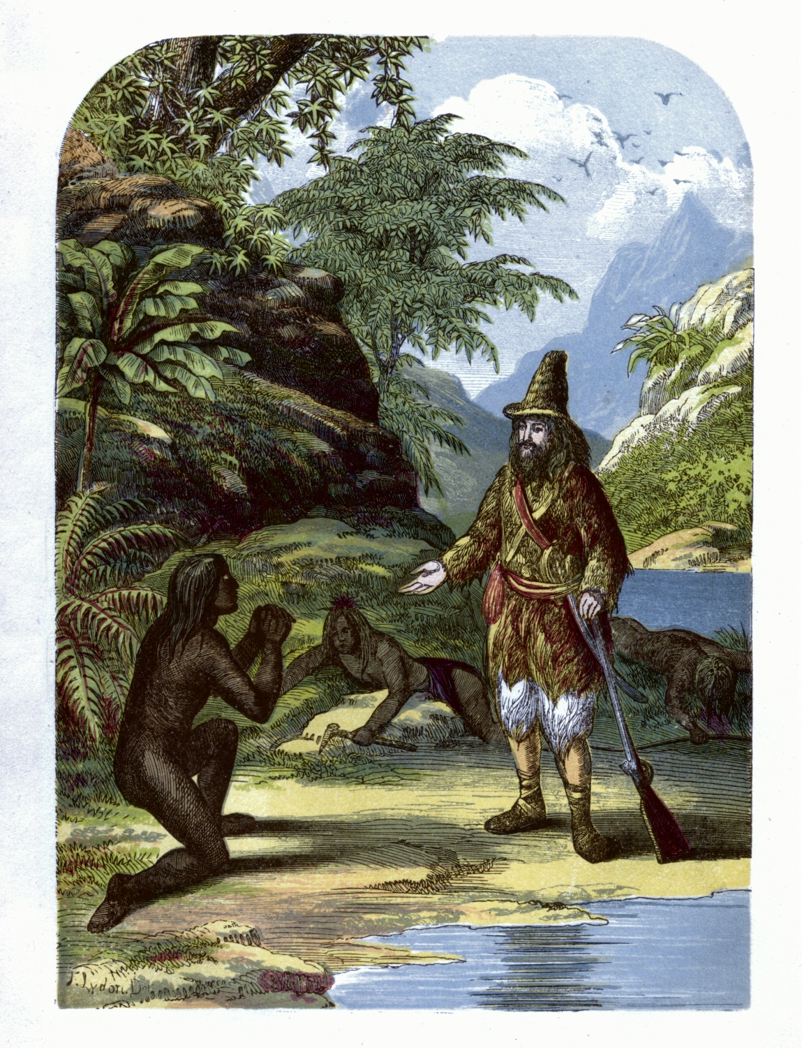 Robinson Crusoe rescuing Friday from the savages