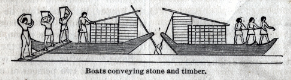 Boats conveying stone and timber